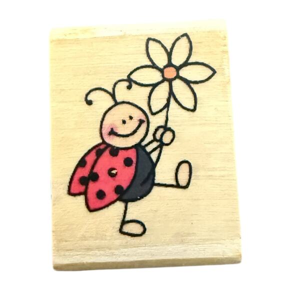 Dandelion Designs Ladybug With Flower Rubber Stamp NEW - Picture 1 of 3